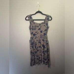Effie’s Heart ModCloth Gray and Blue Floral Dress W/Tie Size Small